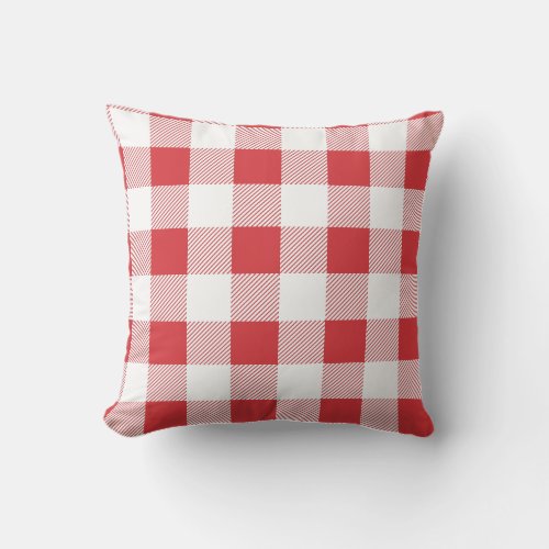 Red and White Buffalo Check Plaid Rustic Outdoor Pillow