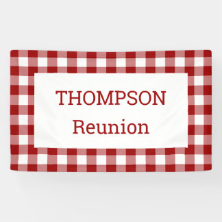 Red and White Buffalo Check Reunion Party Banner