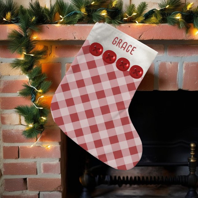 Red and White Buffalo Plaid Christmas Stocking (Add your name to this red and white buffalo plaid Christmas stocking)