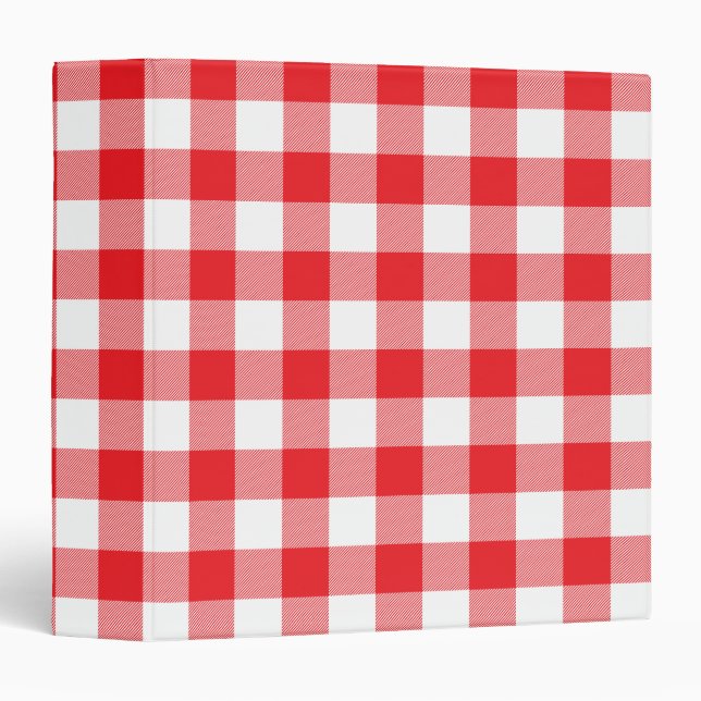 Red and White Buffalo Plaid Gingham 3 Ring Binder (Front/Spine)