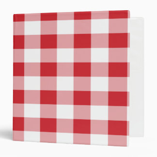 Red and White Buffalo Plaid Gingham Pattern 3 Ring Binder