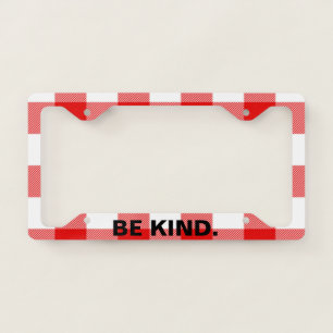 red and white buffalo plaid license plate frame