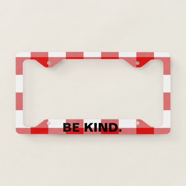 red and white buffalo plaid license plate frame (Front)