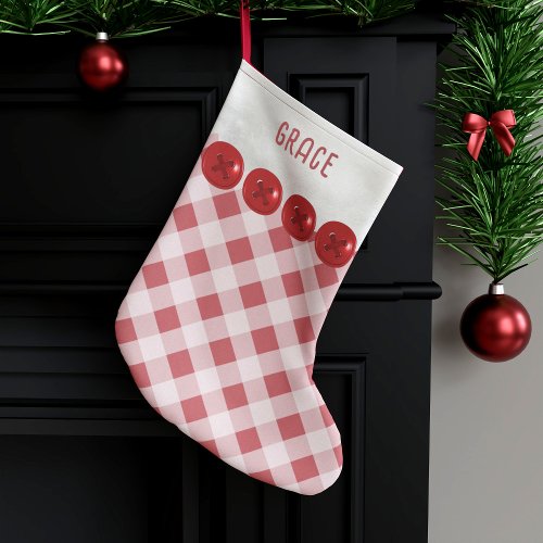 Red and White Buffalo Plaid Monogrammed Large Christmas Stocking