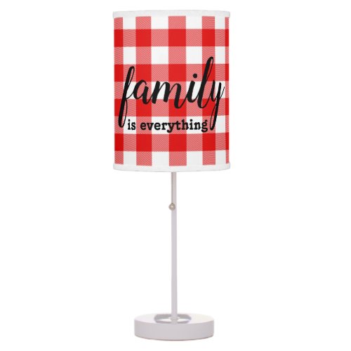 red and white buffalo plaid pattern family quote table lamp