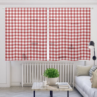 Red and White Buffalo Plaid Pattern Sheer Curtains
