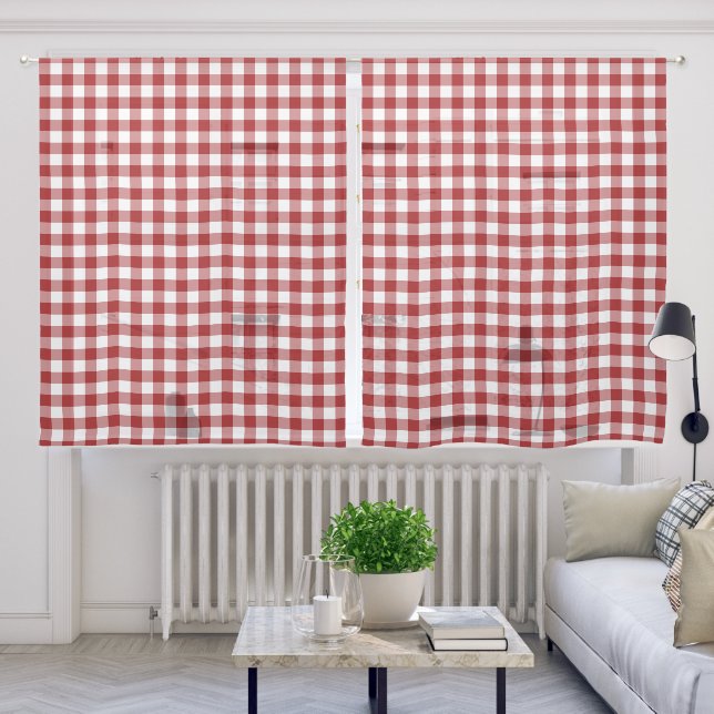 Red and White Buffalo Plaid Pattern Sheer Curtains (Living Room)
