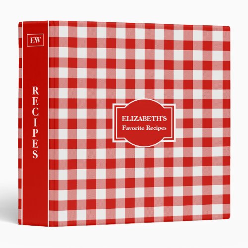 Red and White Buffalo Plaid Recipe 3 Ring Binder