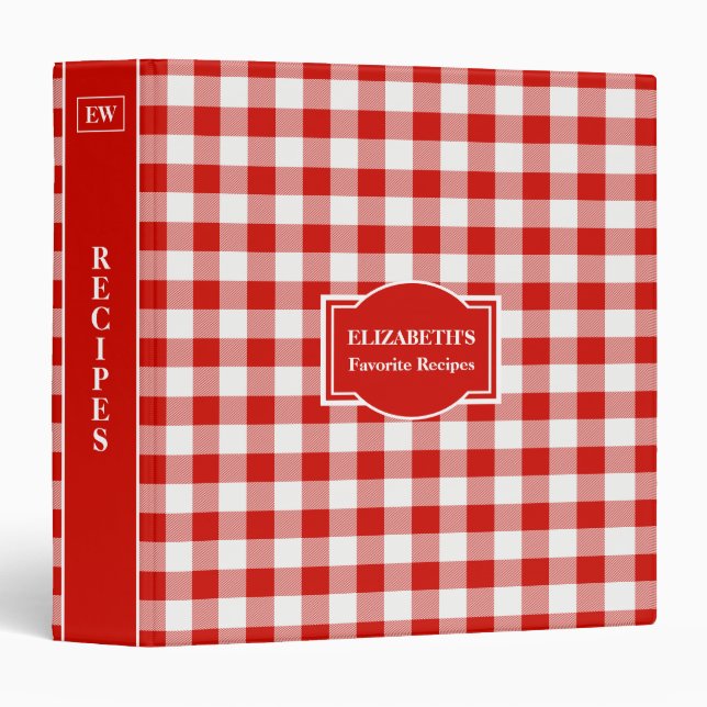 Red and White Buffalo Plaid Recipe 3 Ring Binder (Front/Spine)