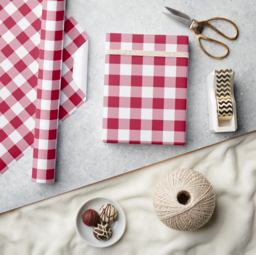 Red and White Buffalo Plaid Seamless Wrapping Paper