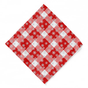 Red and White Buffalo Plaid with Snowflakes Bandana