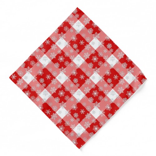 Red and White Buffalo Plaid with Snowflakes Bandana