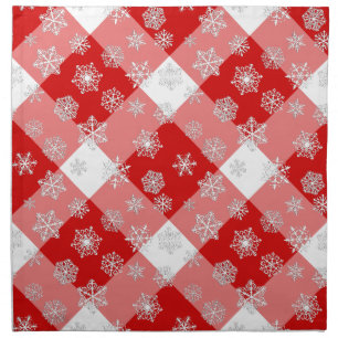 Red and White Buffalo Plaid with Snowflakes Cloth Napkin