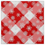 Red and White Buffalo Plaid with Snowflakes Fabric
