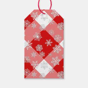 Red and White Buffalo Plaid with Snowflakes Gift Tags