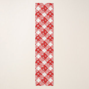 Red and White Buffalo Plaid with Snowflakes Scarf