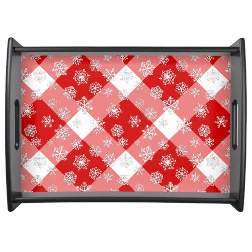 Red and White Buffalo Plaid with Snowflakes Serving Tray