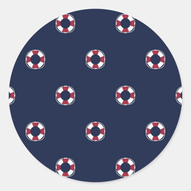 Red And White Buoy Pattern Classic Round Sticker (Front)