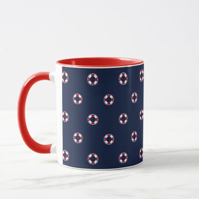 Red And White Buoy Pattern Mug (Left)