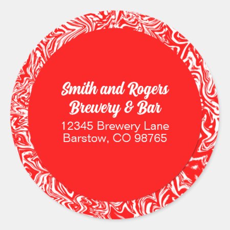 Red And White Business Address Classic Round Sticker