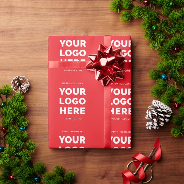 Red and White Business Logo Happy Holidays Wrapping Paper (Holiday Gift)