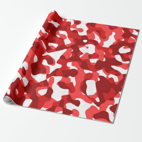 Red and White Camouflage Print Pattern Wrapping Paper