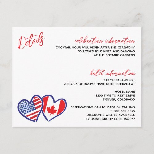 Red and White Canadian American Wedding Enclosure Card