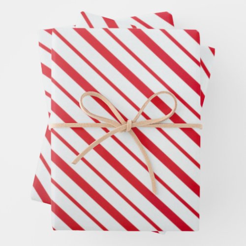 Red and White Candy Cane Christmas Pattern Wrapping Paper Sheets