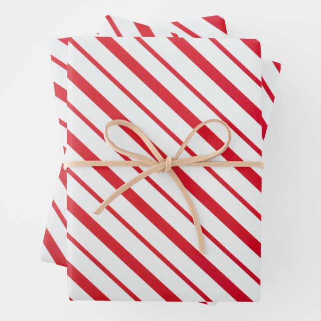 Red and White Candy Cane Christmas Pattern Wrapping Paper Sheets (In situ)