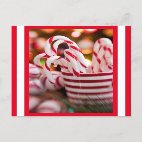 Red and White  Candy Cane Christmas Postcard