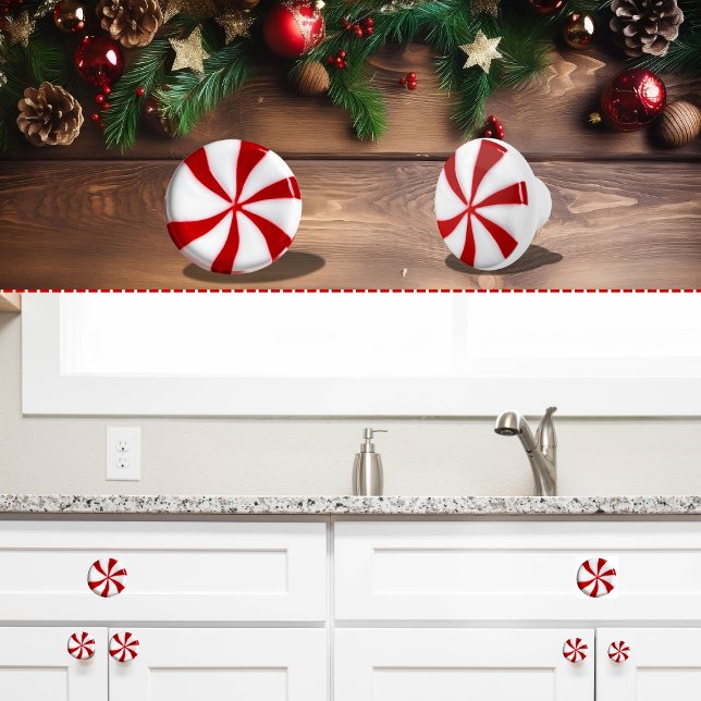 Red and White Candy Cane Peppermint Christmas Ceramic Knob (Creator Uploaded)