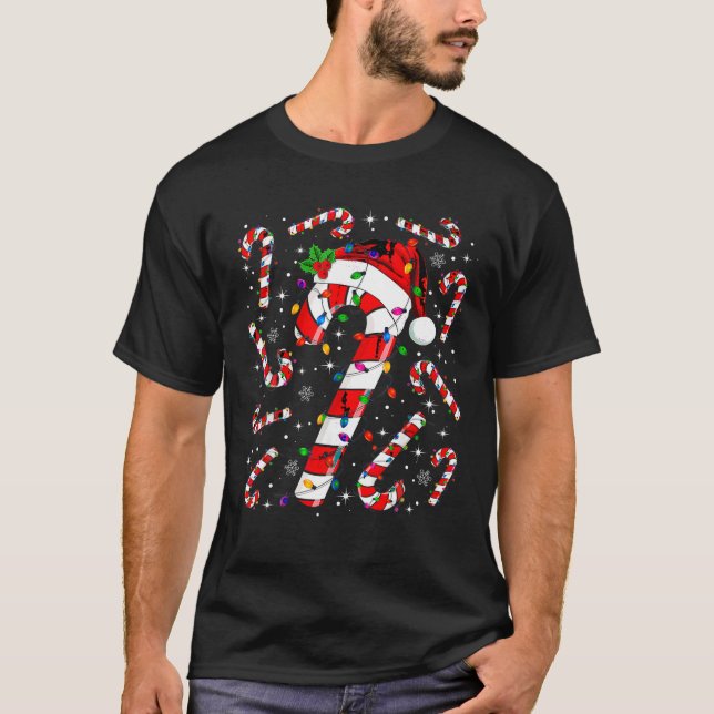 Red And White Candy Cane Santa Christmas Funny Xma T-Shirt (Front)