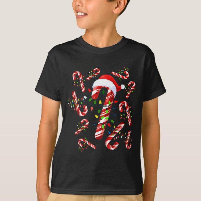 Red And White Candy Cane Santa Christmas  T-Shirt (Front)