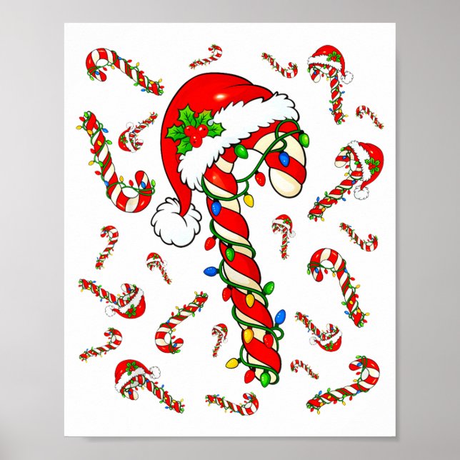 Red And White Candy Cane Santa Christmas Xmas Ligh Poster (Front)