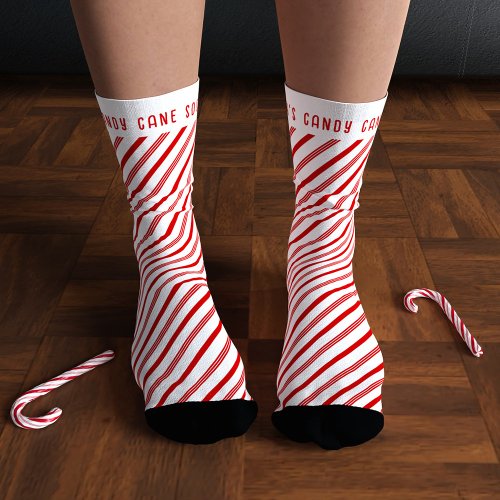 Red and White Candy Cane Striped Christmas Socks