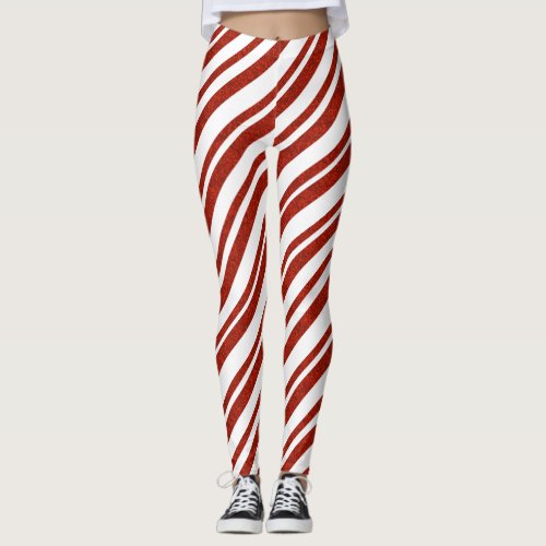 Red and White Candy Cane Striped Leggings