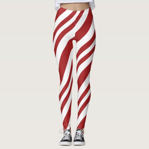 Red and White Candy Cane Striped Leggings