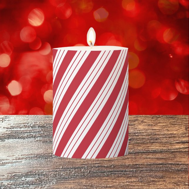 Red and White Candy Cane Stripes Christmas Candle (Classic red and white candy cane stripes Christmas candle.)