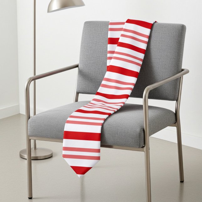 Red and White Candy Cane Stripes Neck Tie (Red holiday candy cane striped necktie)