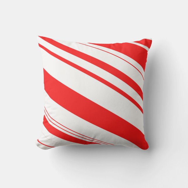 Red and White Candy Cane Stripes Throw Pillow (Front)