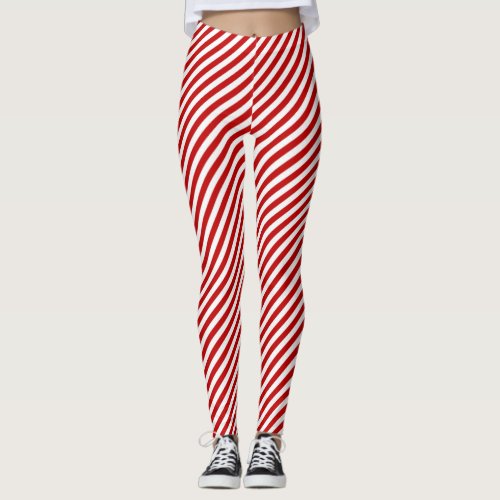 Red and White Candy Cane Stripped Holiday Leggings