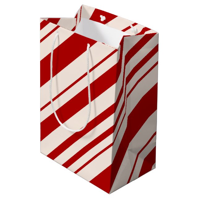 Red and White Candy Cane Stripped Medium Gift Bag (Back Angled)