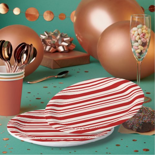 Red and White Candy Cane Stripped Paper Plates