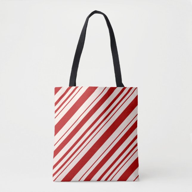 Red and White Candy Cane Stripped Tote Bag (Front)