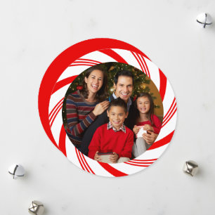 Red and White Candy Cane Swirl Photo Holiday Card