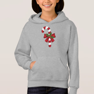 Red And White Candy Cane With A Bow And Holly Hoodie