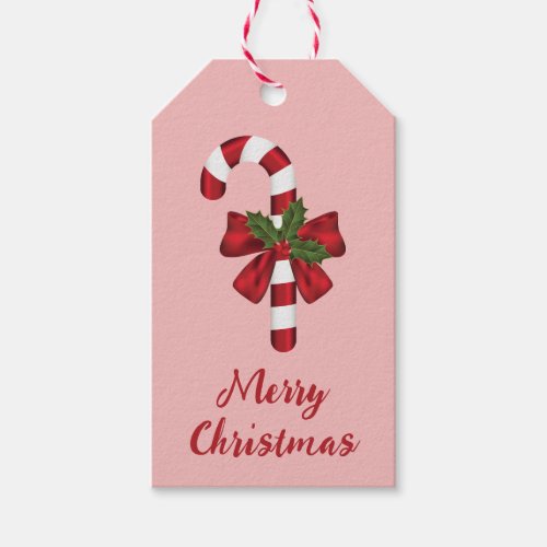 Red And White Candy Cane With Merry Christmas Text Gift Tags