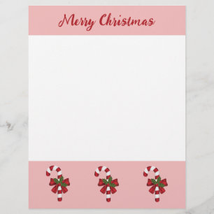 Red And White Candy Cane With Merry Christmas Text Letterhead