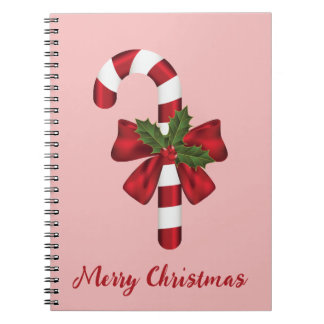 Red And White Candy Cane With Merry Christmas Text Notebook