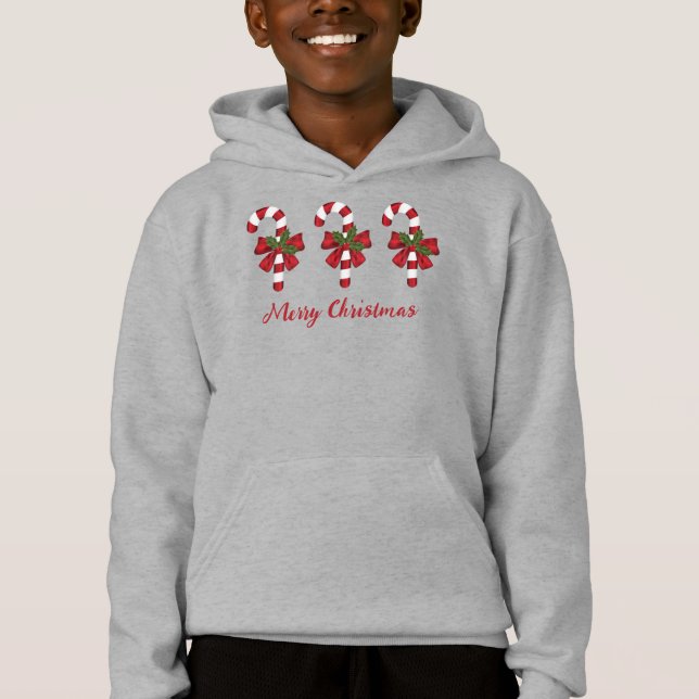 Red And White Candy Canes And Merry Christmas Text Hoodie (Front)